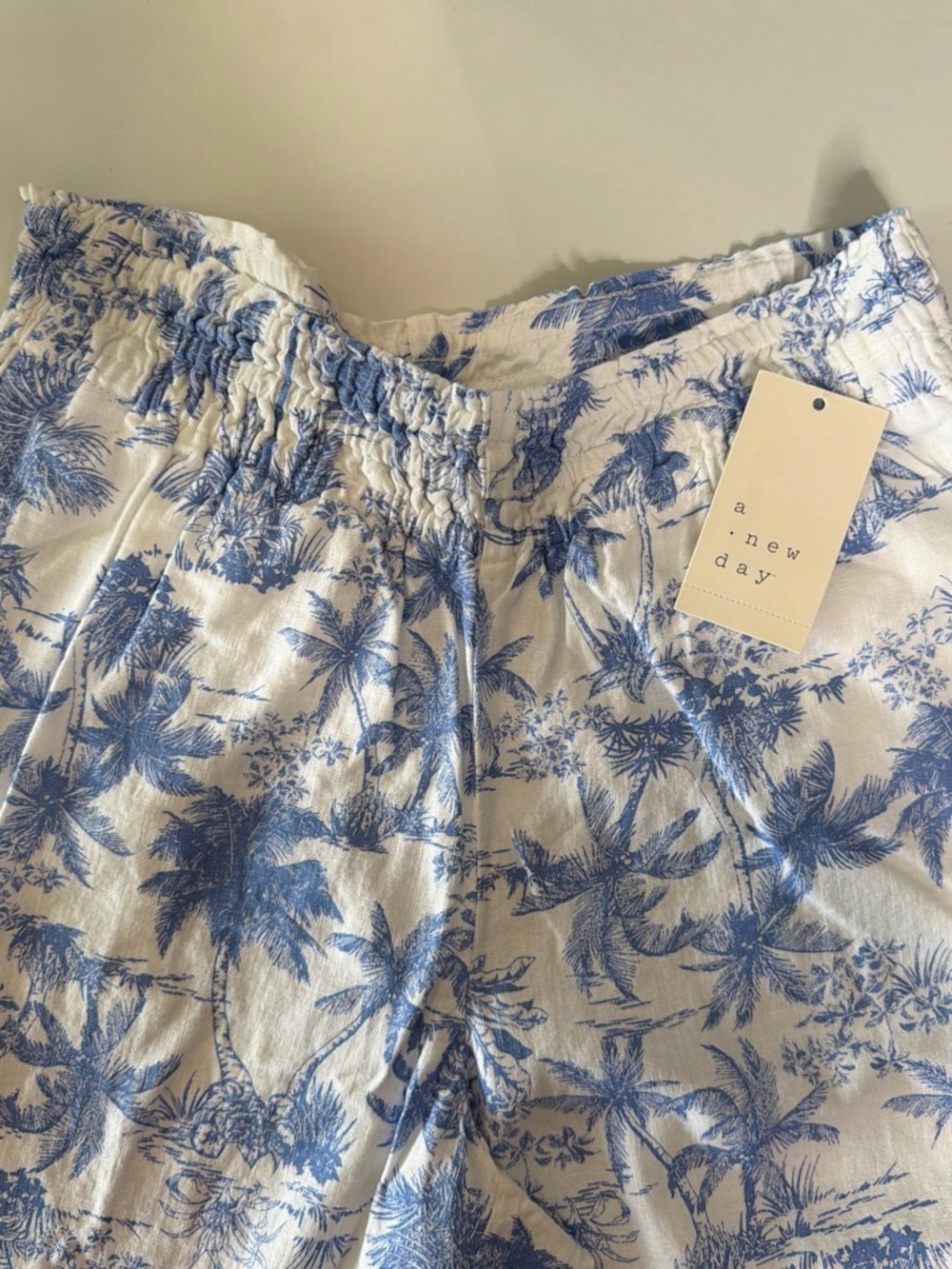 a new day Blue & White Wide Leg Pants - Tropical Print XS LONG #654